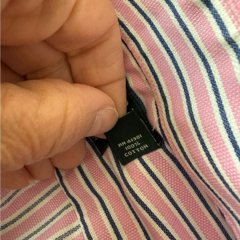 Lauren Ralph Lauren Men's XL
18 36/37 Blue/Pink Striped Button Down PREPPY - Picture 4 of 10